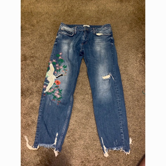 Zara Denim - Zara woman embroidered mid rise boyfriend jeans